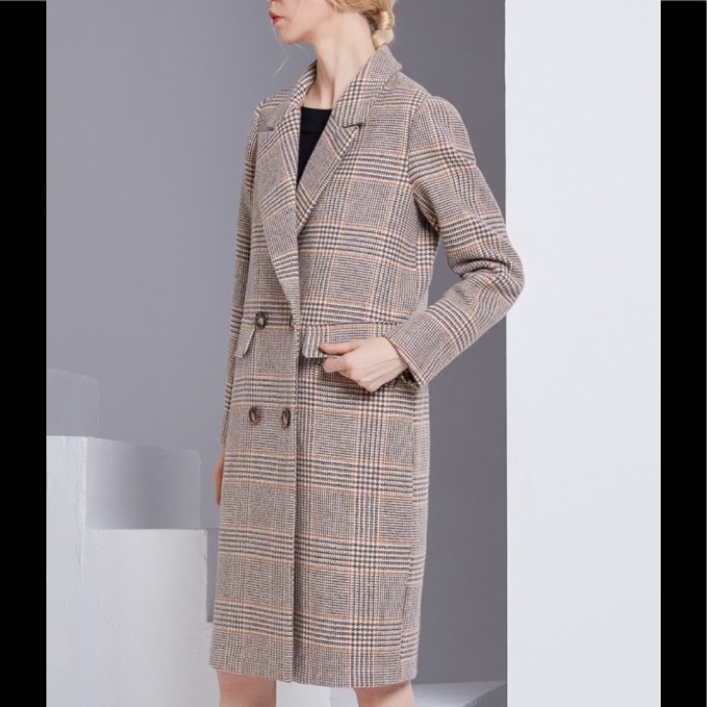 Forever 21 Plaid Double-Breasted Trench Coat in Beige and Brown